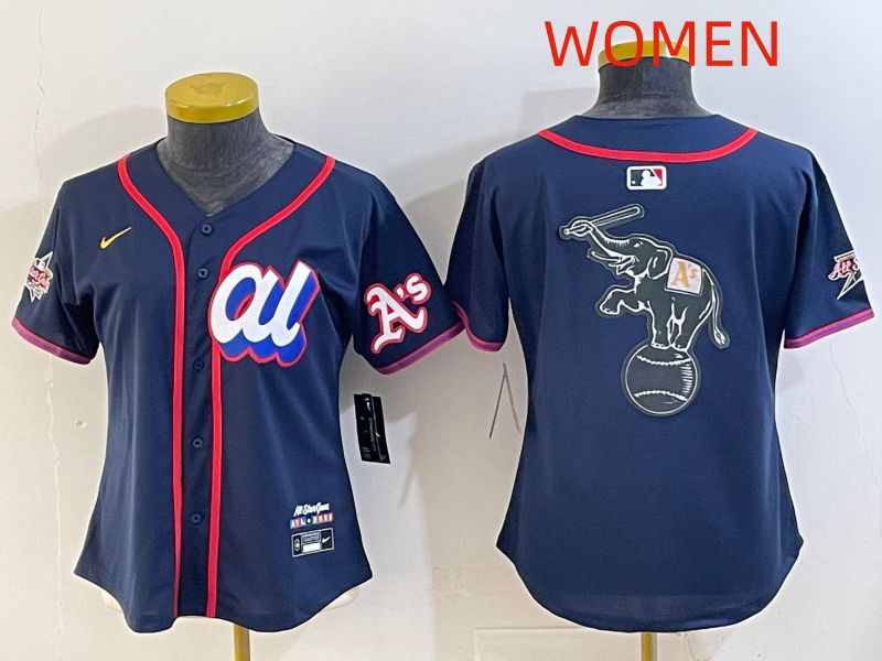 Women 2025 Oakland Athletics Blank Drak Blue All star Nike MLB Jersey style 03